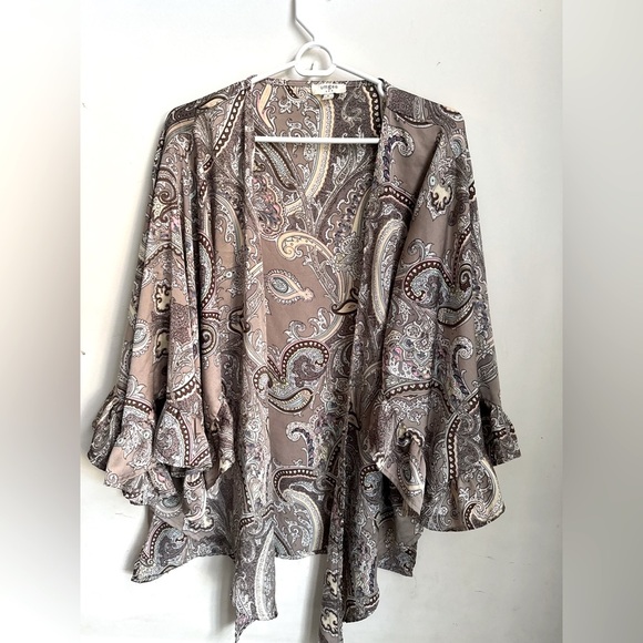 Umgee Boho Oversized Peacock Feather Tribal Open Kimono Topper Size S - Picture 1 of 2